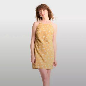 A New Day TAN Women's halter beach mini dress NWT tie back linen CORAL PATTERN